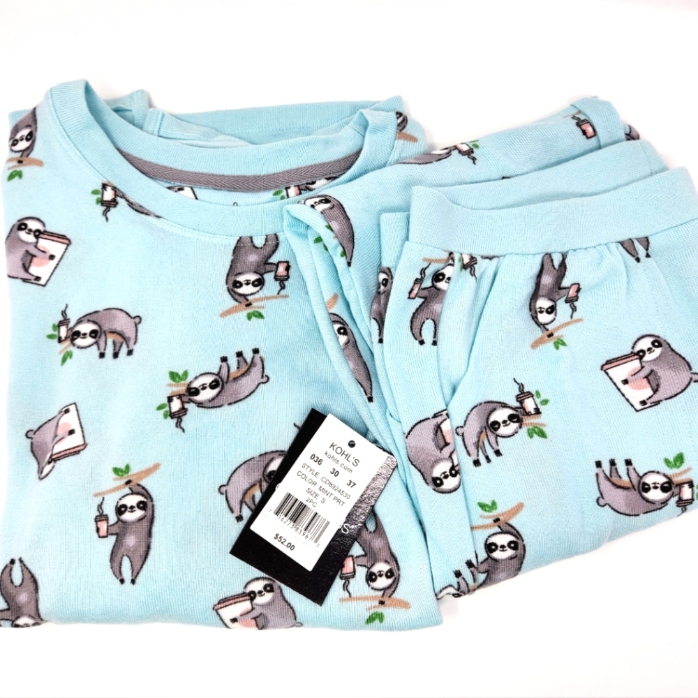 Sloth Pajamas Cuddl Duds Pj's New NWT